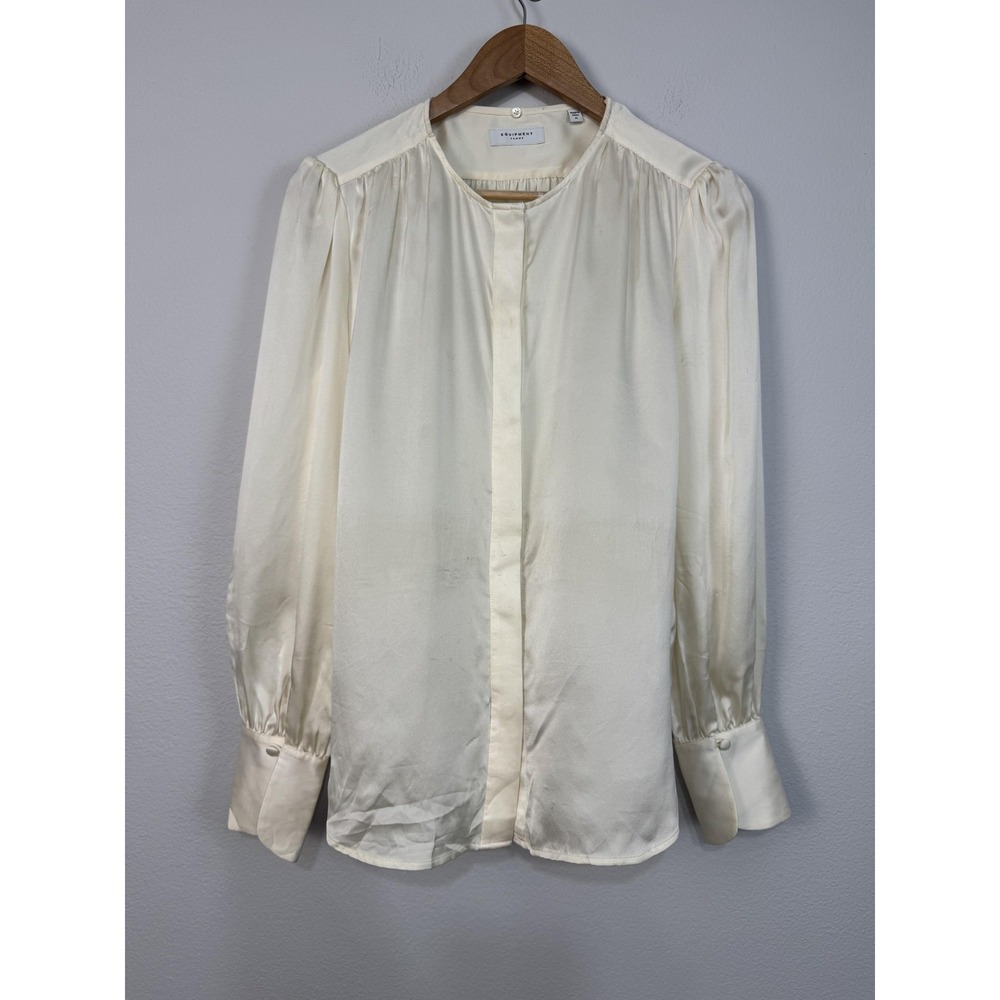 Equipment Femme Blouse Women's Medium Off White Silk Round Neck Button Front Top